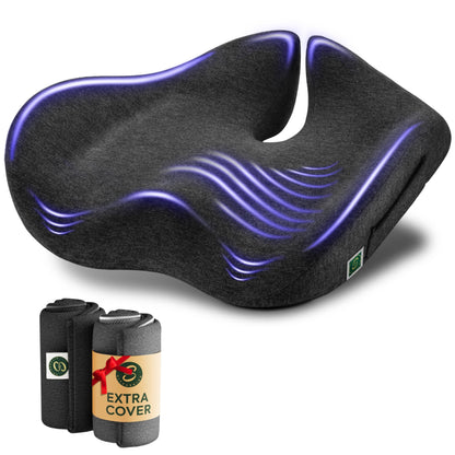 X Large Seat Cushions for Office Chairs - Pressure Relief Seat Cushion for Tailbone Pain, Back Pain, Coccyx & Sciatica Pain Relief Pillow - Office Chair Cushion + Extra Cover(Gray)