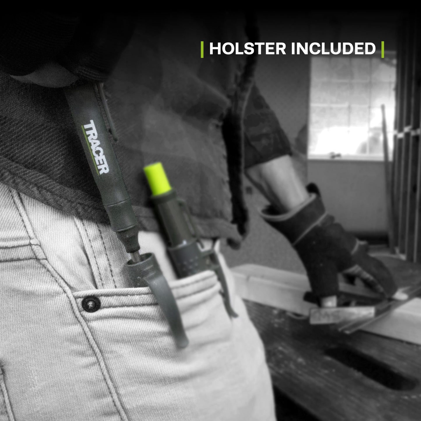 Tracer Deep Hole Construction Pencil Site Holster. Extendable 2B Carpenter Pencil with Inbuilt Carpenter Pencil Sharpener