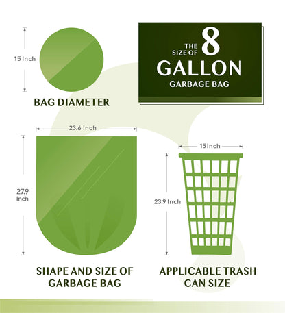 Compostable Trash Bags - FORID 8 Gallon Garbage Bags 150 Count Trash Can Liners 30 Liter Unscented Medium Wastebasket Bags for Kitchen Bathroom Home Office Garbage Can (5Rolls/Green) - Durable & Thick
