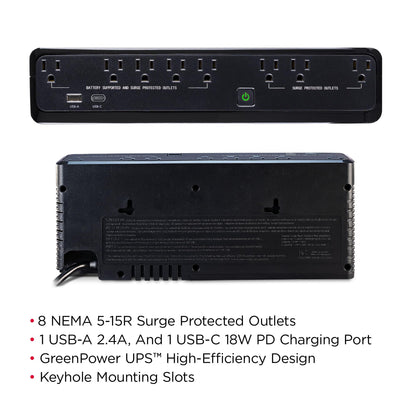 CyberPower SL950U Standby UPS Battery Backup and Surge Protector, 950VA/510W, 8 Outlets, USB Charge Ports, Slim Profile, UL Certified