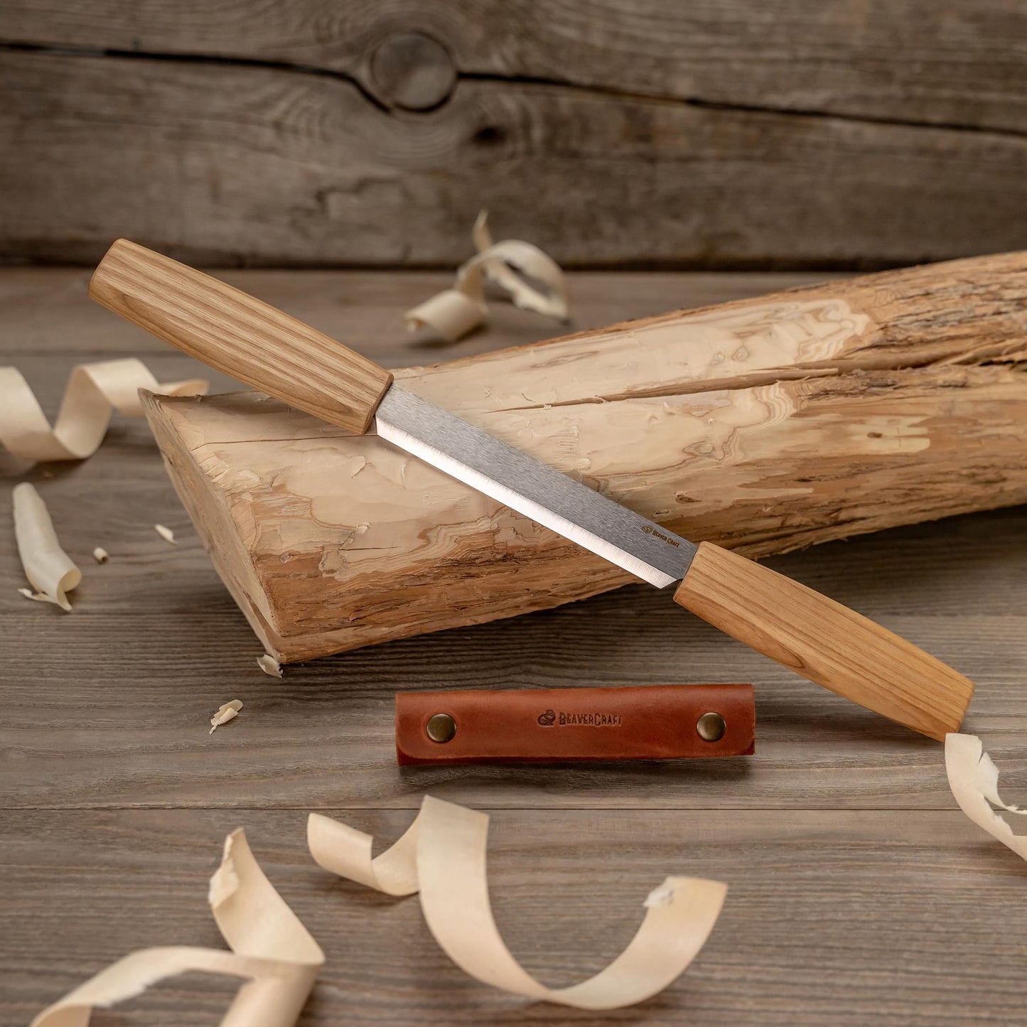BeaverCraft Draw Knife Woodworking Tool 4.3"- Drawknife Wood Carving Knife with Leather Sheath DK2s - Whittling Knives for Shaping, Detailing, Spoon Carving - Whittling Tools
