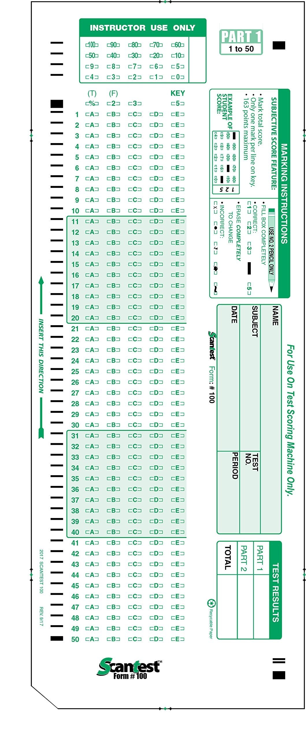 SCANTEST-100, 882-E Compatible Answer Sheet 50 Pack