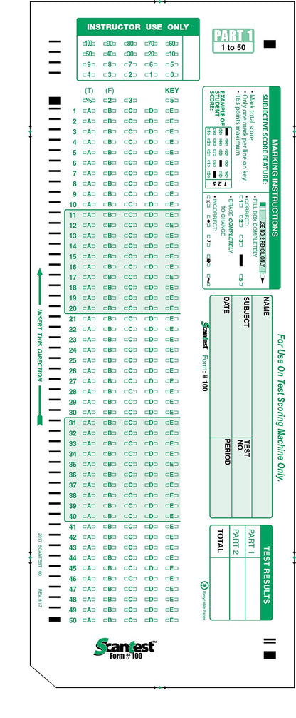 SCANTEST-100, 882-E Compatible Answer Sheet 50 Pack