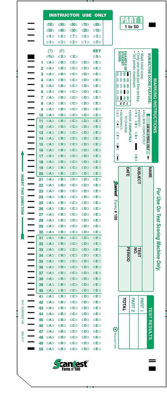 SCANTEST-100, 882-E Compatible Answer Sheet 50 Pack