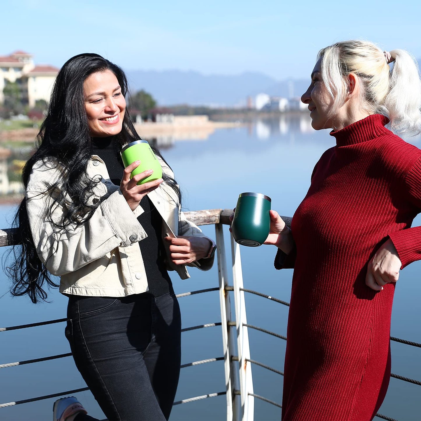 BJPKPK 2 pcs 12oz Insulated Wine Tumblers, 12oz Double Wall Vacuum Coffee Mugs with Lid, Unbreakable Stainless Steel Wine Glasses, Insulated Coffee Cups for Home & Outdoor, Gray