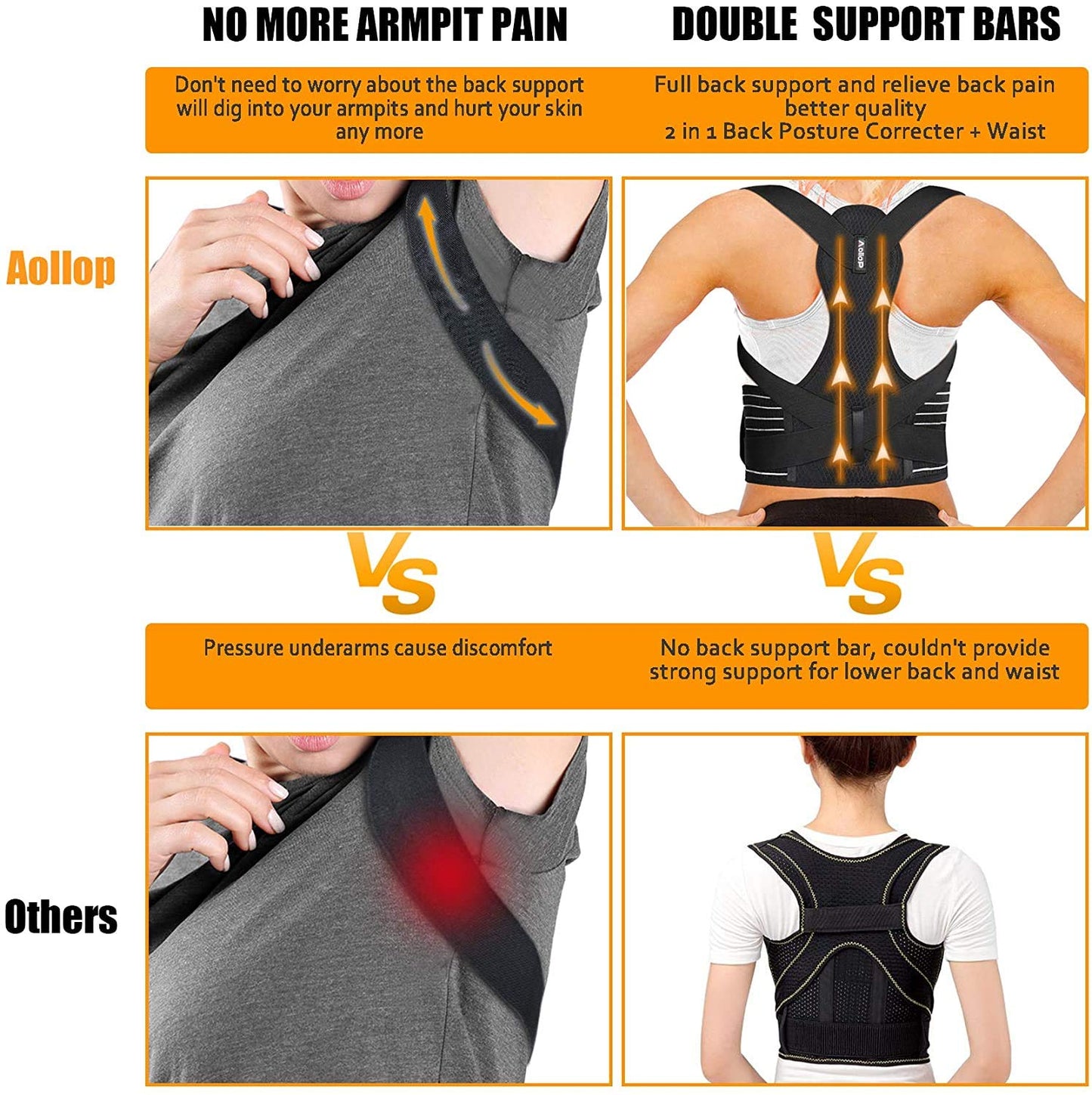 Aollop Posture Corrector for Women and Men - Back Brace Back Support Belt with Breathable, Fully Adjustable Straightener, Improve Lumbar Support Belt Lower Back Pain Relief (L, 31'-52')