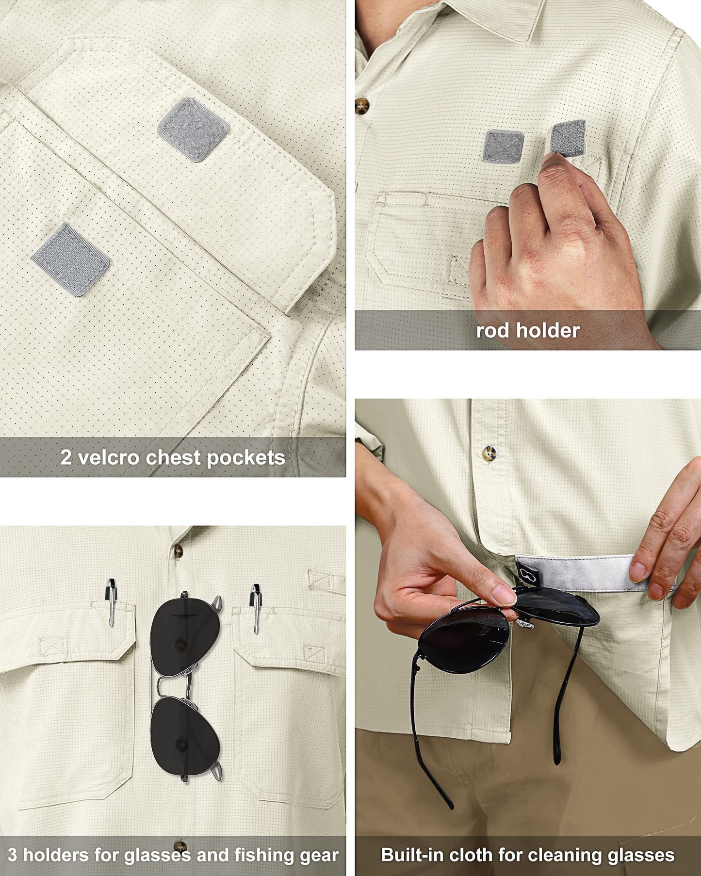 33,000ft Men's UPF 50+ UV Short Sleeve Hiking Fishing Shirt Quick Dry Cooling PFG Sun Protection Shirt for Travel Safari Khaki