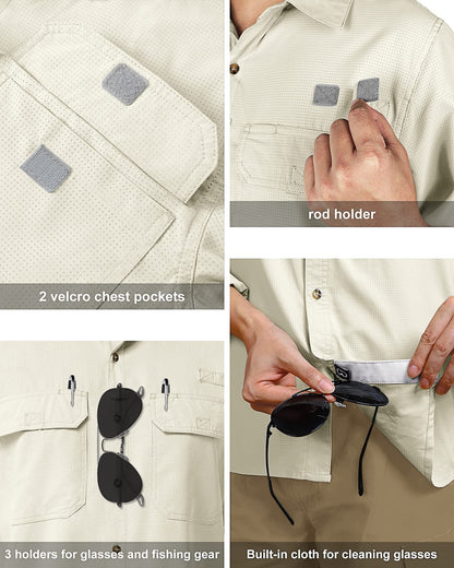 33,000ft Men's UPF 50+ UV Short Sleeve Hiking Fishing Shirt Quick Dry Cooling PFG Sun Protection Shirt for Travel Safari Khaki