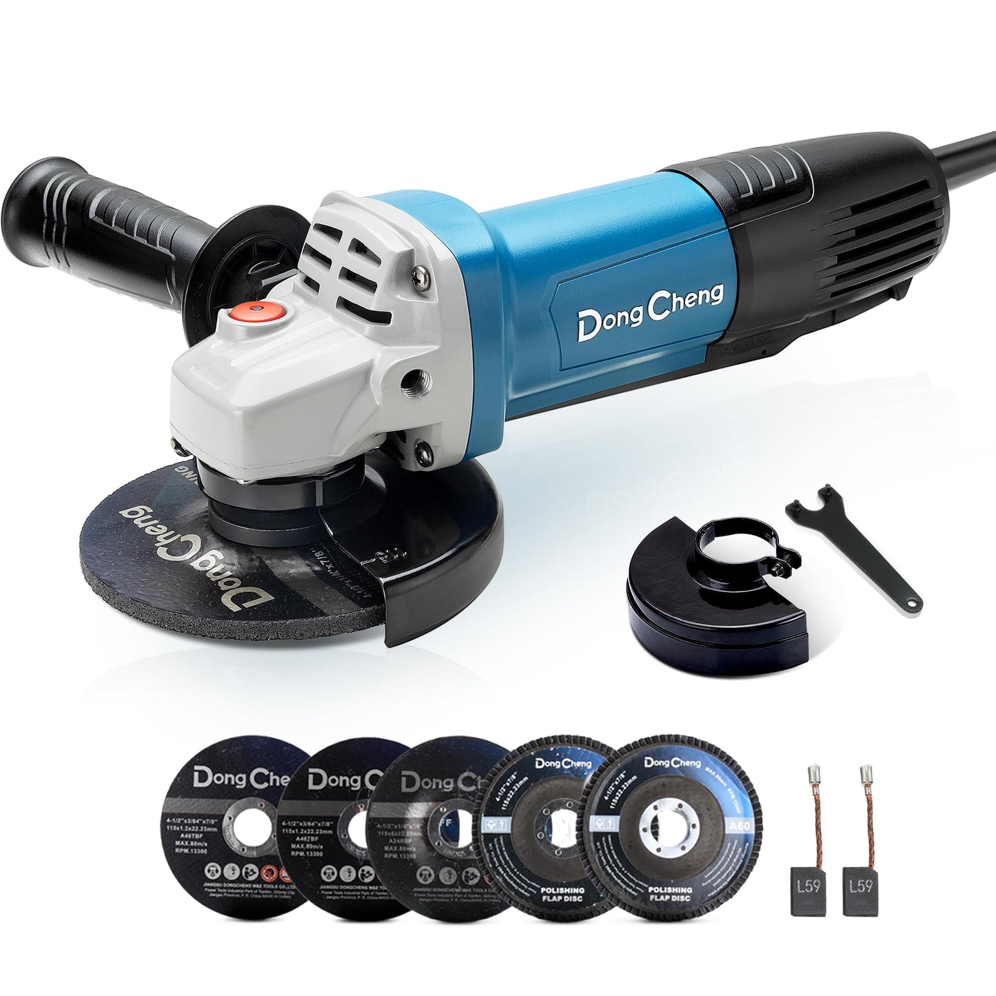 DongCheng Angle Grinder 4-1/2 inch 6.7-Amp Paddle Switch 11800RPM Power Electric Grinder Tools with Cutting & Grinding Wheels, Flap Discs, Auxiliary Handle for Metal & Rust Removal, Beginner-Friendly