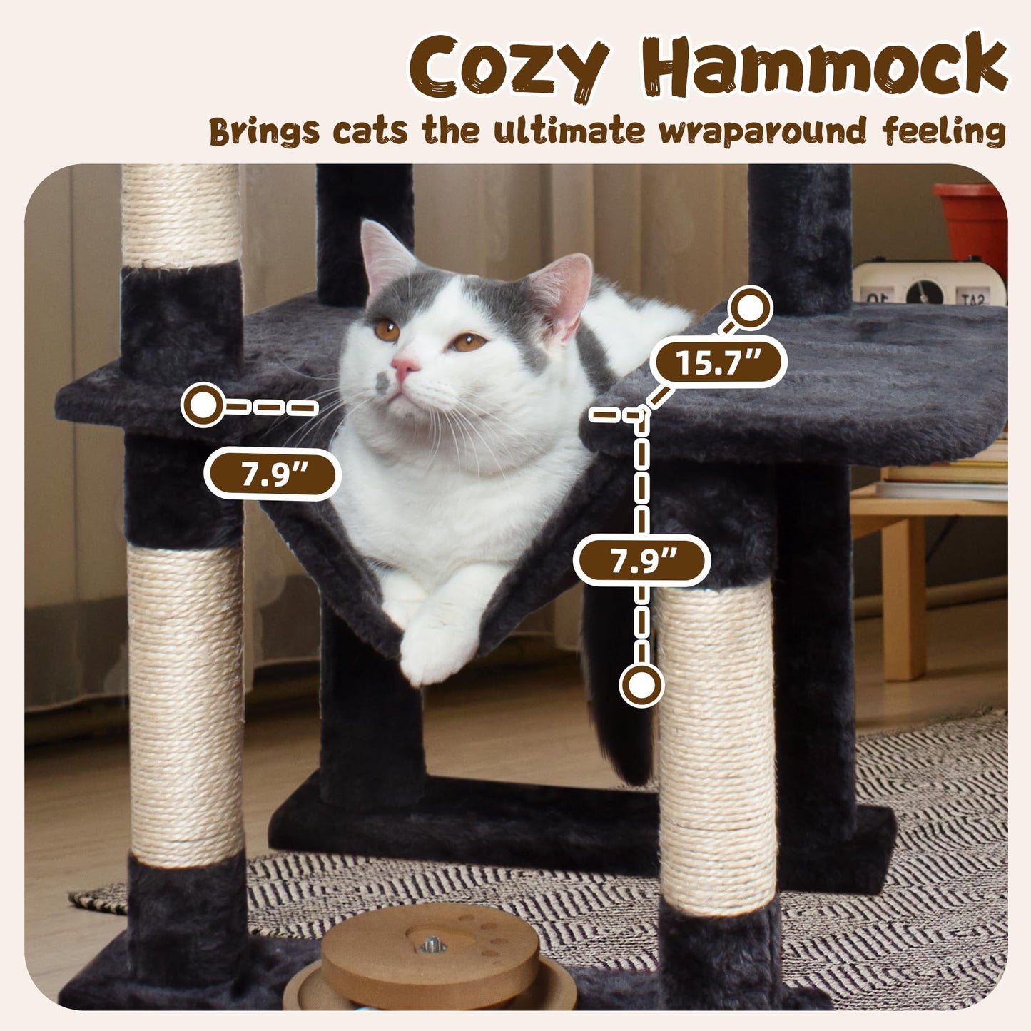 Fantasreen 40" Gray Cat Tree Tower for Indoor Cats, Scratching Post with Hammock, Cat Condo for Kittens and Adult Cats