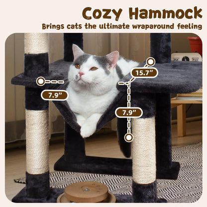 Fantasreen 40" Gray Cat Tree Tower for Indoor Cats, Scratching Post with Hammock, Cat Condo for Kittens and Adult Cats