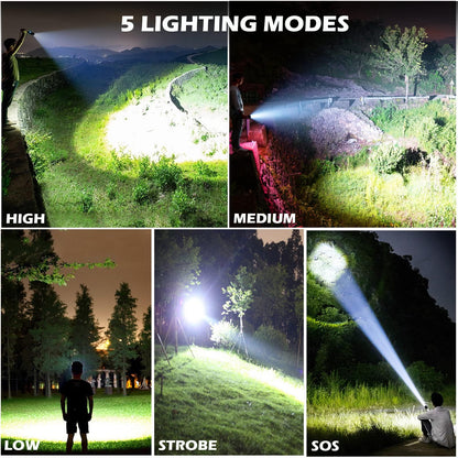 Rechargeable Flashlights 90,000 Lumens, Super Bright LED Flashlight High Lumens with USB Cable, 5 Modes Waterproof Flashlight Powerful Flash Light for Home Camping Hiking