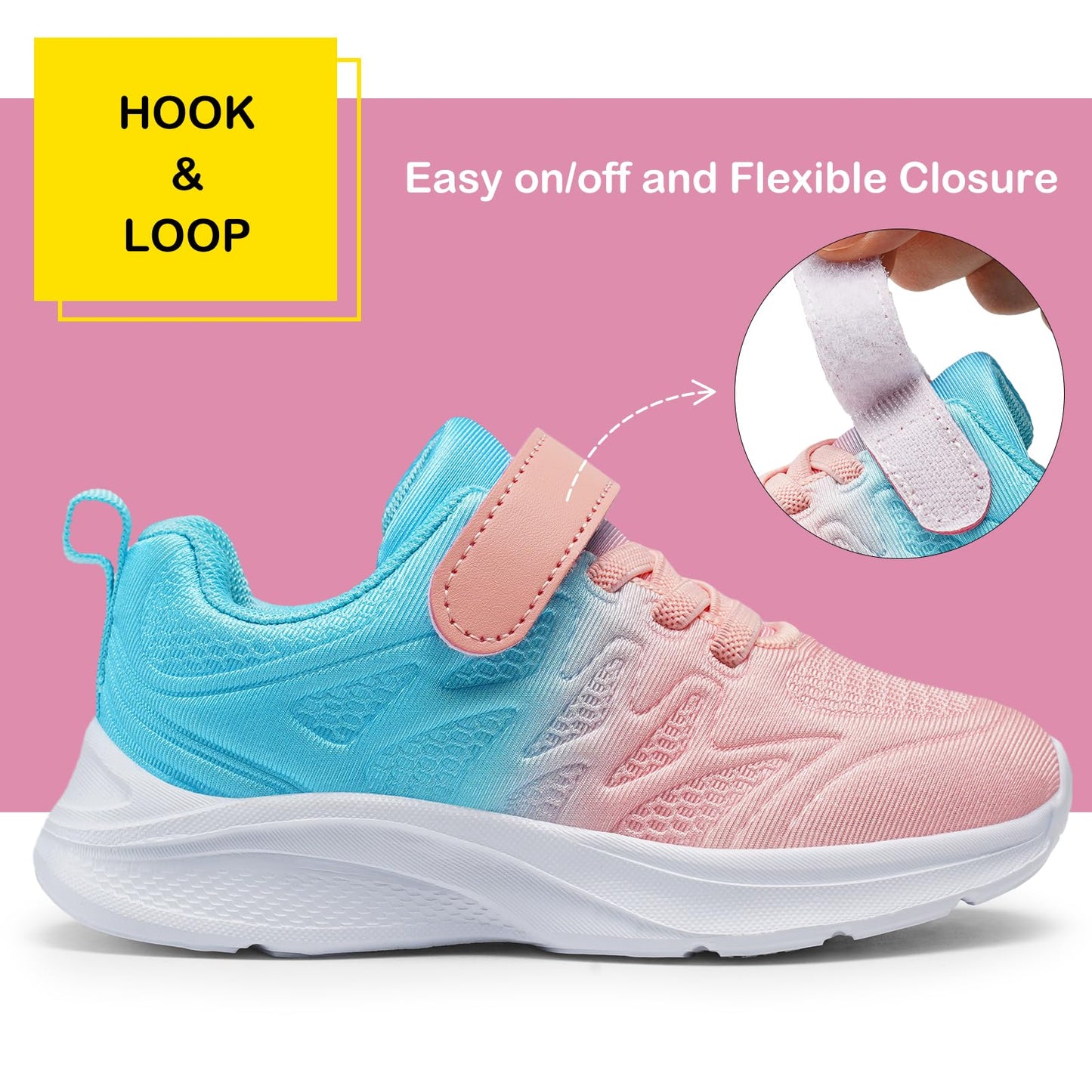 Girls Sneakers Toddler Kids Slip on Glitter Lightweight Running Tennis Athletic Sports Outdoor Shoes Gradient Pink, US2