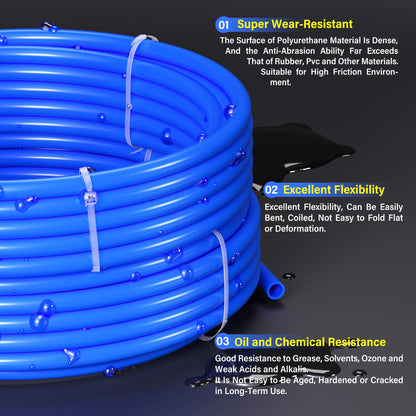 TAILONZ PNEUMATIC Blue 6mm OD 4mm ID Polyurethane PU Air Hose Pipe Tube Kit 10 Meter 32.8ft