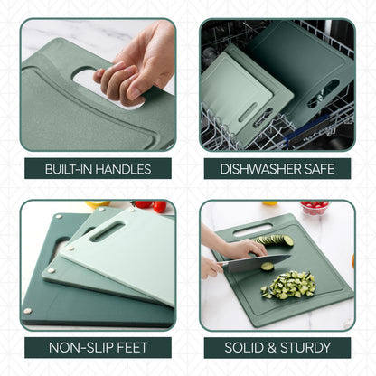 COOK WITH COLOR Non-Slip Cutting Board Set – Kitchen Essentials with Easy Grip Handle for Meat, Veggies, and Fruits, 3 Cutting Boards, Mint