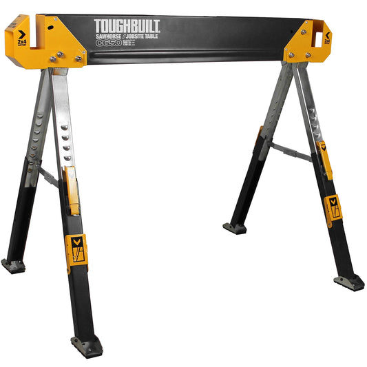 ToughBuilt - Folding Sawhorse/Jobsite Table - Sturdy, Durable, Lightweight, Heavy-Duty, 100% High Grade Steel, 1300lb Capacity, Pivoting Feet, Adjustable Height Legs - (TB-C650) 1-Pack
