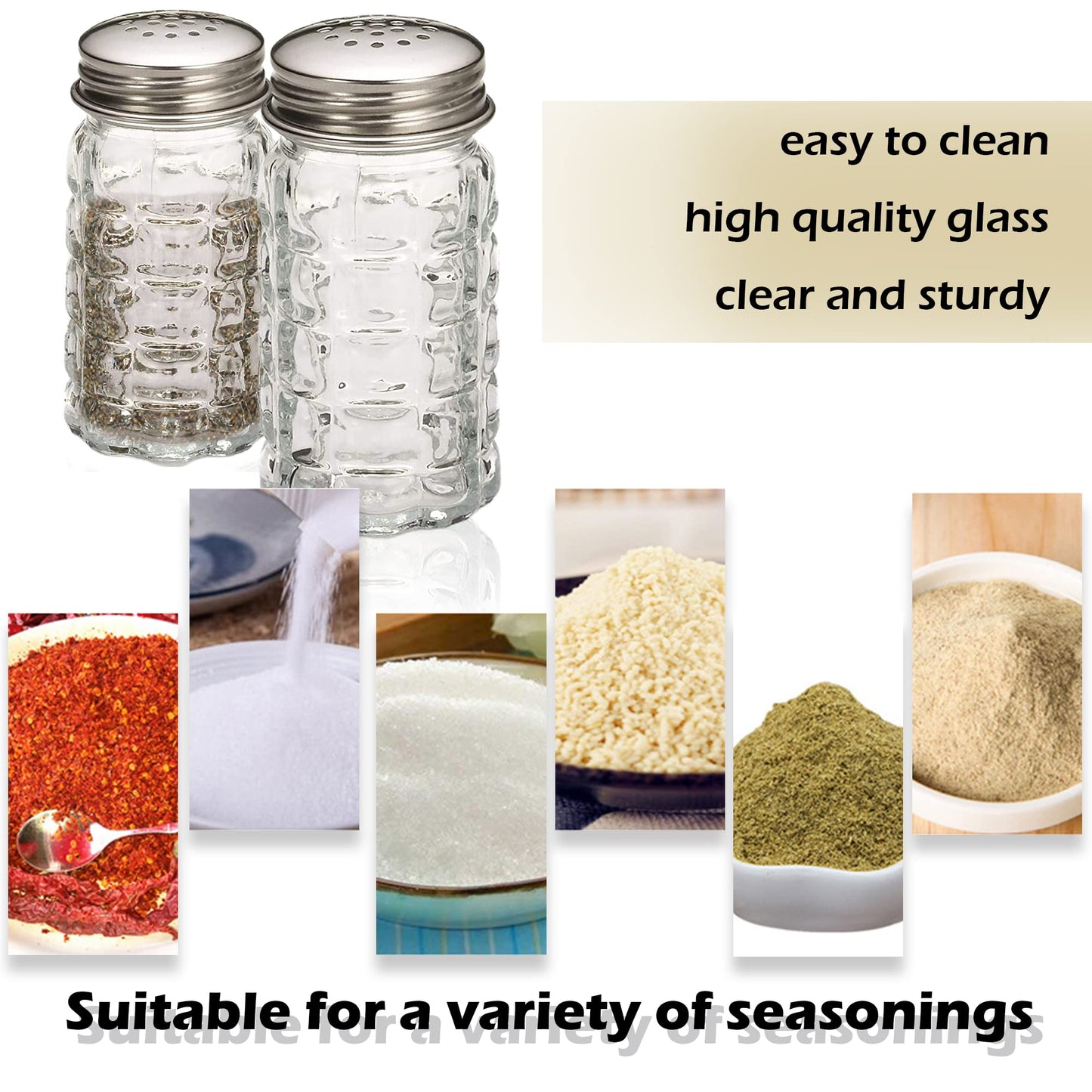 Retro Style Salt and Pepper Shakers with Stainless Tops (2)