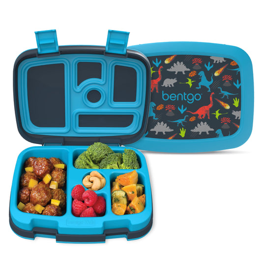 Bentgo Kids Prints Leak-Proof, 5-Compartment Bento-Style Kids Lunch Box - Ideal Portion Sizes for Ages 3-7, Durable, Drop-Proof, Dishwasher Safe, & PFAS & BPA-Free Materials (Dinosaur)