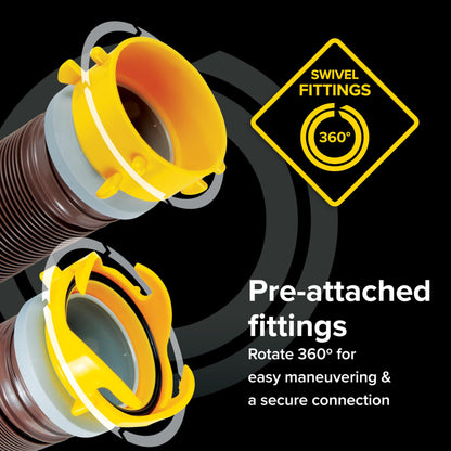 Camco Revolution 10-Foot Camper/RV Sewer Hose Kit - Features Pre-Attached 360-Degree Rotating Fittings - Includes Wire Guards (39639)