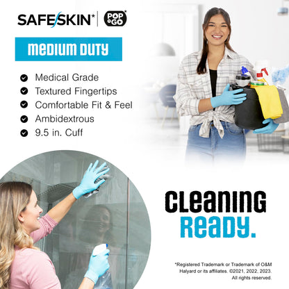 SAFESKIN Nitrile Disposable Gloves in Pack of 50, Medium Duty, Large Size, Powder Free - Food Handling, First Aid, Cleaning