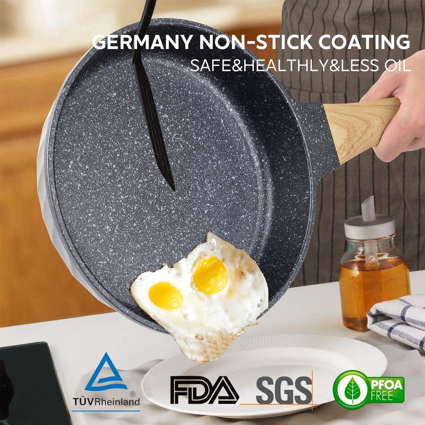 YIIFEEO Frying Pans Nonstick, Induction Frying Pan Set Granite Skillet Pans for Cooking Omelette Pan Cookware Set with Heat-Resistant Handle, Christmas Gift for Women (8" &9.5" &11")