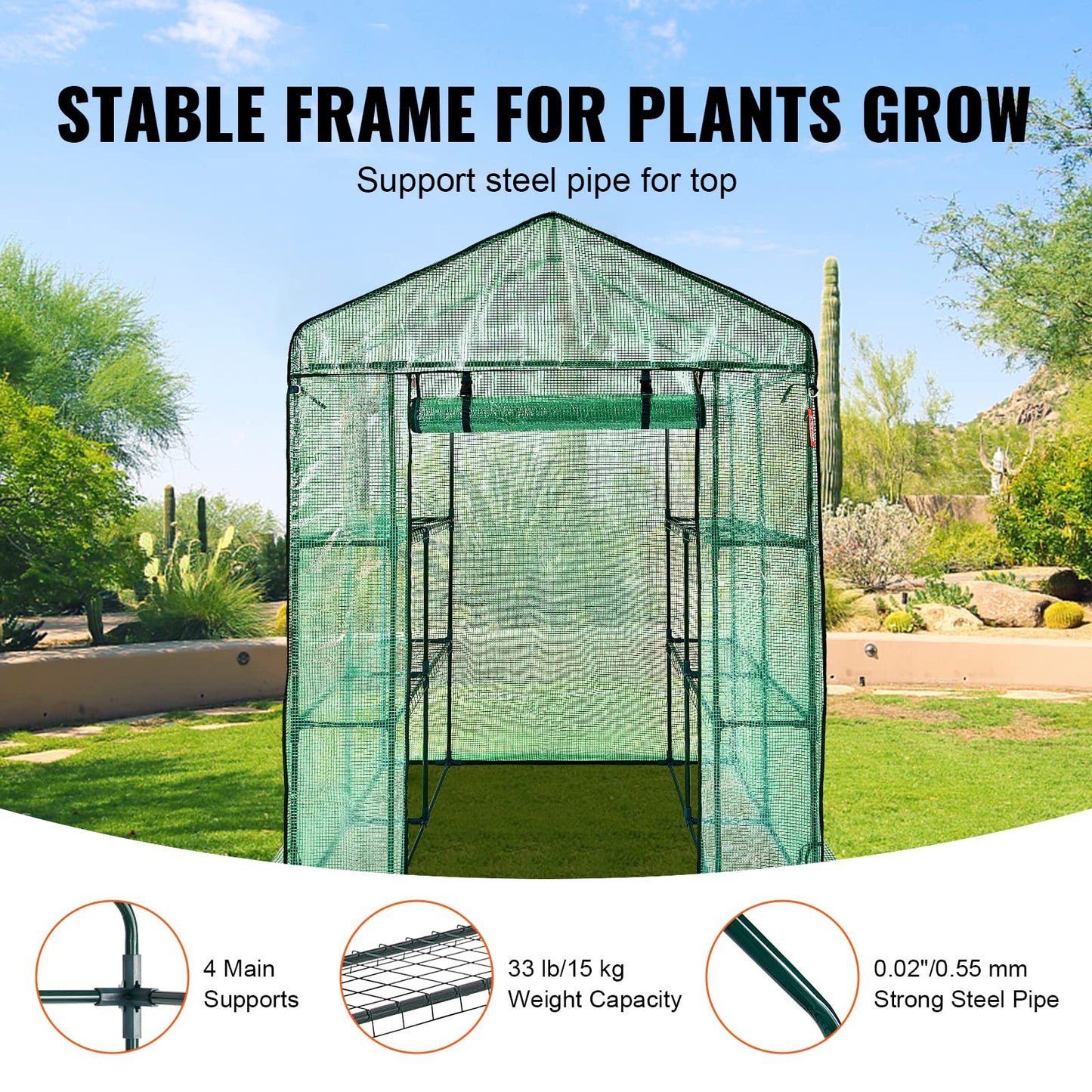 VEVOR Walk-in Green House, 55.5 x 55.5 x 78.7 inch, Portable Greenhouse with Shelves, High Strength PE Cover with Roll-up Zipper Door and Steel Frame, Set Up in Minutes, for Planting and Storage