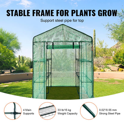 VEVOR Walk-in Green House, 55.5 x 55.5 x 78.7 inch, Portable Greenhouse with Shelves, High Strength PE Cover with Roll-up Zipper Door and Steel Frame, Set Up in Minutes, for Planting and Storage