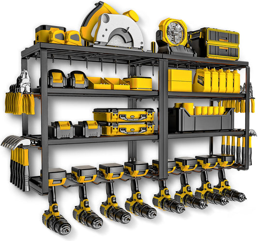 Spampur Power Tool Organizer, 15 Min Quick Assembly & Max 420lbs load by Heavy Duty Metal, 4 shelves 8 Slots for Cordless Drill in Garage/Workshop/Pegboard/Shed Suitable for Father's Day
