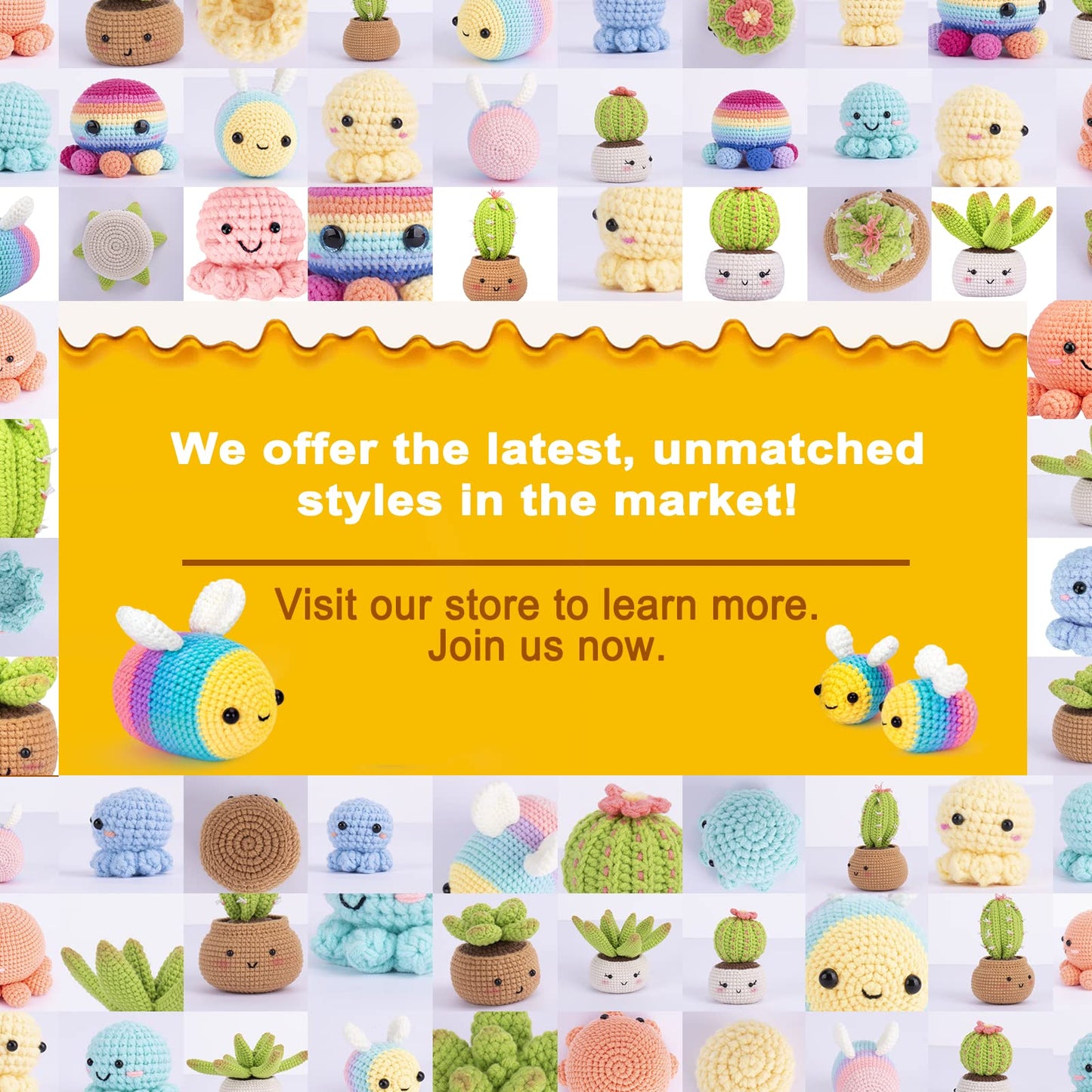 Crochetta Crochet Kit for Beginners - Starter Kit with Video Tutorials for Adults & Kids, Knitting Kit with 3 Bee Family (40%+ Yarn)