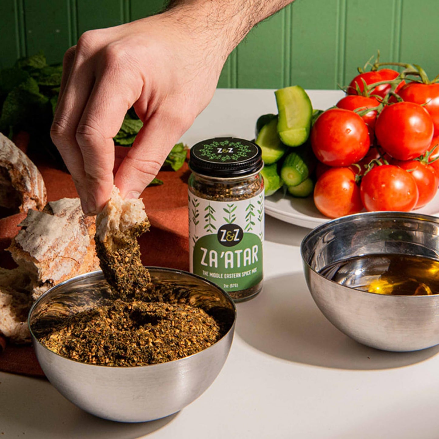 Za'atar by Z&Z | Za'atar Spice Blend with Zaatar Spice, Sumac, & Toasted Sesame Seeds | Za'atar Seasoning for Breads, Salads, Chicken, or Snacks | Savory & Tangy Palestinian Zaatar Seasoning, 2 Oz