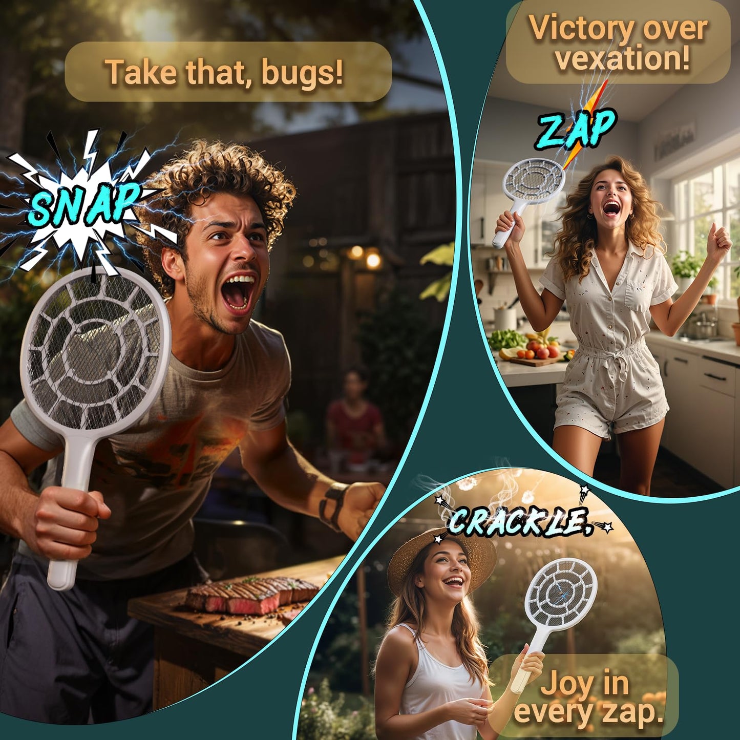 YsChois Electric Fly Swatter, Bug Zapper, Mosquito Zapper Racket | Gold Zone Voltage, Densest 3 mm Mesh, Apple-Like Weight - AA Battery Powered (not incl.) - Indoor & Outdoor Use with Pro Swat Tips