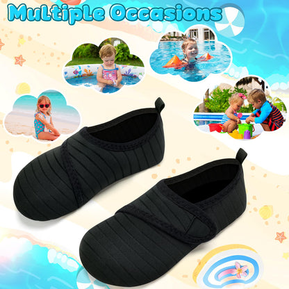 VIFUUR Kids Water Shoes Boys Girls Barefoot Water Sports Socks Hook&Loop Beach Shoes Quick Dry Aqua Socks Swim Walking Outdoor Sports for Toddler Black-30/31
