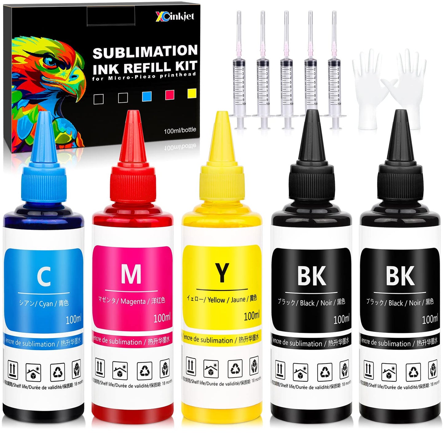 Xcinkjet Sublimation Ink Refilled for ET-2800 ET-2803 WF-7210 WF-7720 ET-4700 ET-2760 ET-2850 ET-15000 ET2720 WF7710 ET-4800 ET2650 ET2750 WF2750 WF3620 Printer(BK*2 C*1 M*1 Y*1 All 5 Packs)