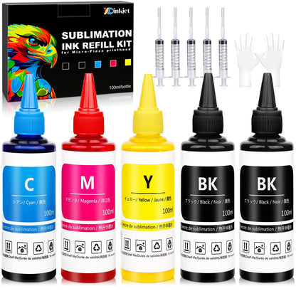 Xcinkjet Sublimation Ink Refilled for ET-2800 ET-2803 WF-7210 WF-7720 ET-4700 ET-2760 ET-2850 ET-15000 ET2720 WF7710 ET-4800 ET2650 ET2750 WF2750 WF3620 Printer(BK*2 C*1 M*1 Y*1 All 5 Packs)