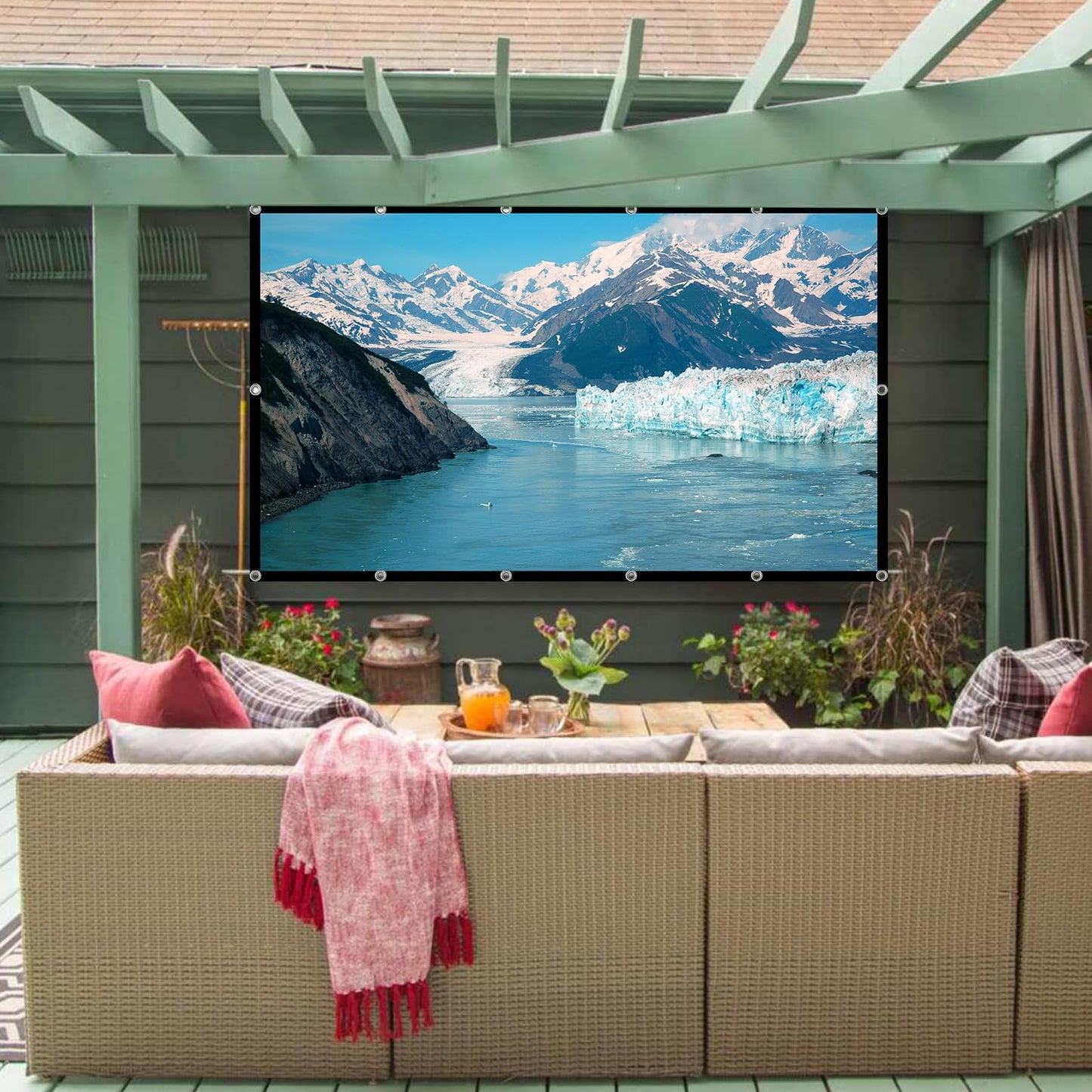 Projector Screen TOWOND 150 inch Projection Screen Indoor Outdoor Washable Anti-Crease 16:9 HD Rear Front Movies Screen for Home Theater Office