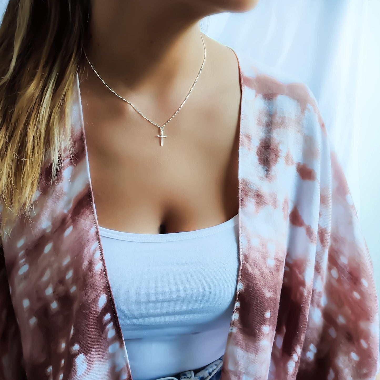 Annika Bella Small Cross Necklace, 925 Sterling Silver Faith Jewelry, Religious Tiny Pendant Charm Necklaces, Gift for Her (Silver)