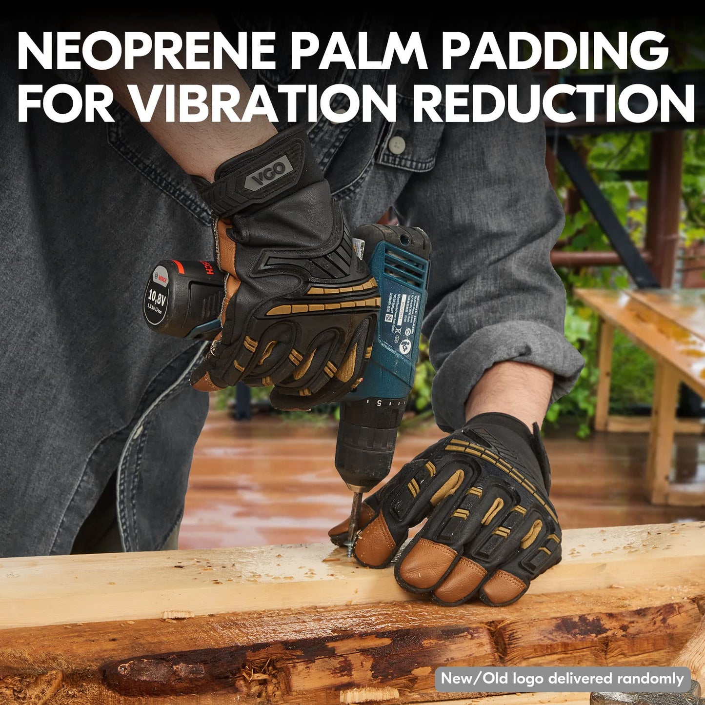 Vgo... 1-Pair High Dexterity Water Repellent Goat Leather Heavy Duty Mechanic Glove,Rigger Glove,Anti-Vibration,Anti-Abrasion,Touchscreen (Size M,Brown,GA8954)