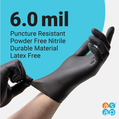 ASAP Thick Black Nitrile Gloves Disposable Latex Free - 6 Mil, Powder Free, Food Safe, Kitchen & Mechanic Gloves - Durable Rubber Cleaning Supplies (Small, 100 Count)