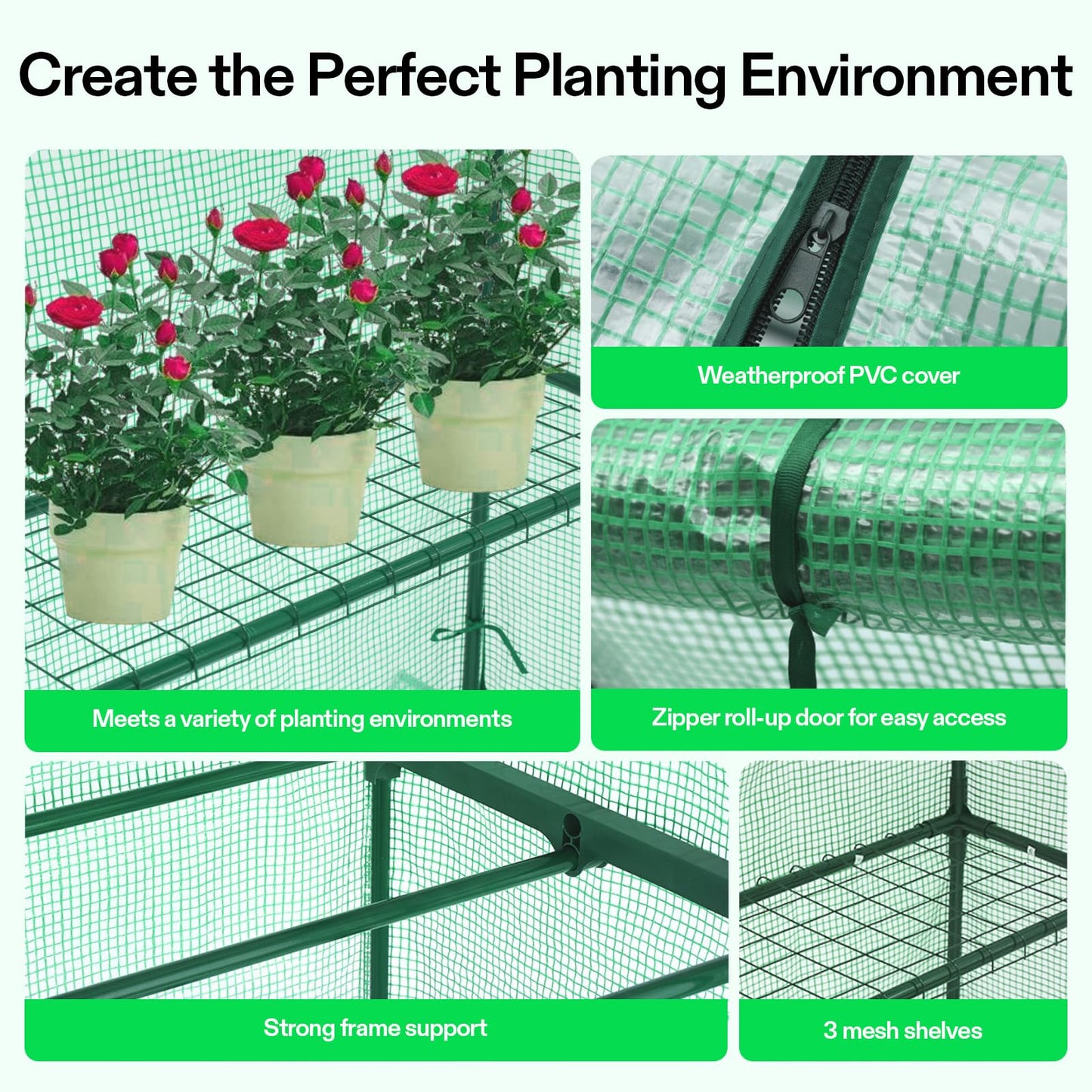 VIVOSUN 57 x 29 x 77-Inch Mini Walk-in Greenhouse with Windows, Shelves and Anchors, Plant Garden Hot House