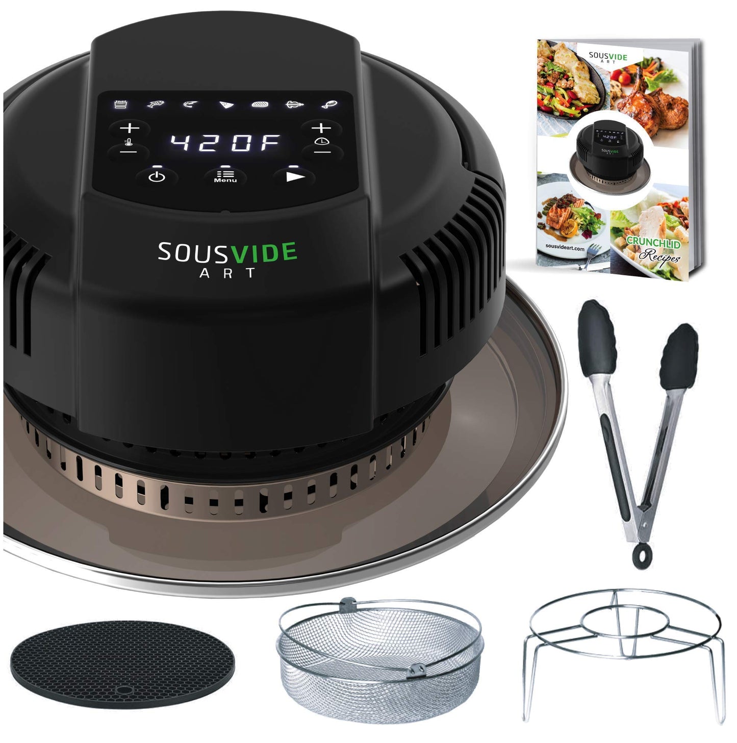 Sousvide Art 7-in-1 Instant Pot Air Fryer Lid 8 qt, Instant Pot Pressure Cooker Attachment - Fryers Lid - Instapot Accessory - Air Fryer Accessories Combo with Basket, Rack, Mat, Tongs, Cookbook
