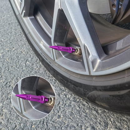 SINGARO 60mm Spiked Valve Caps, Aluminum Alloy Dustproof and Waterproof Tire Valve Stem Caps, Suitable for Cars, Trucks and Motorcycles (4PCS Purple)