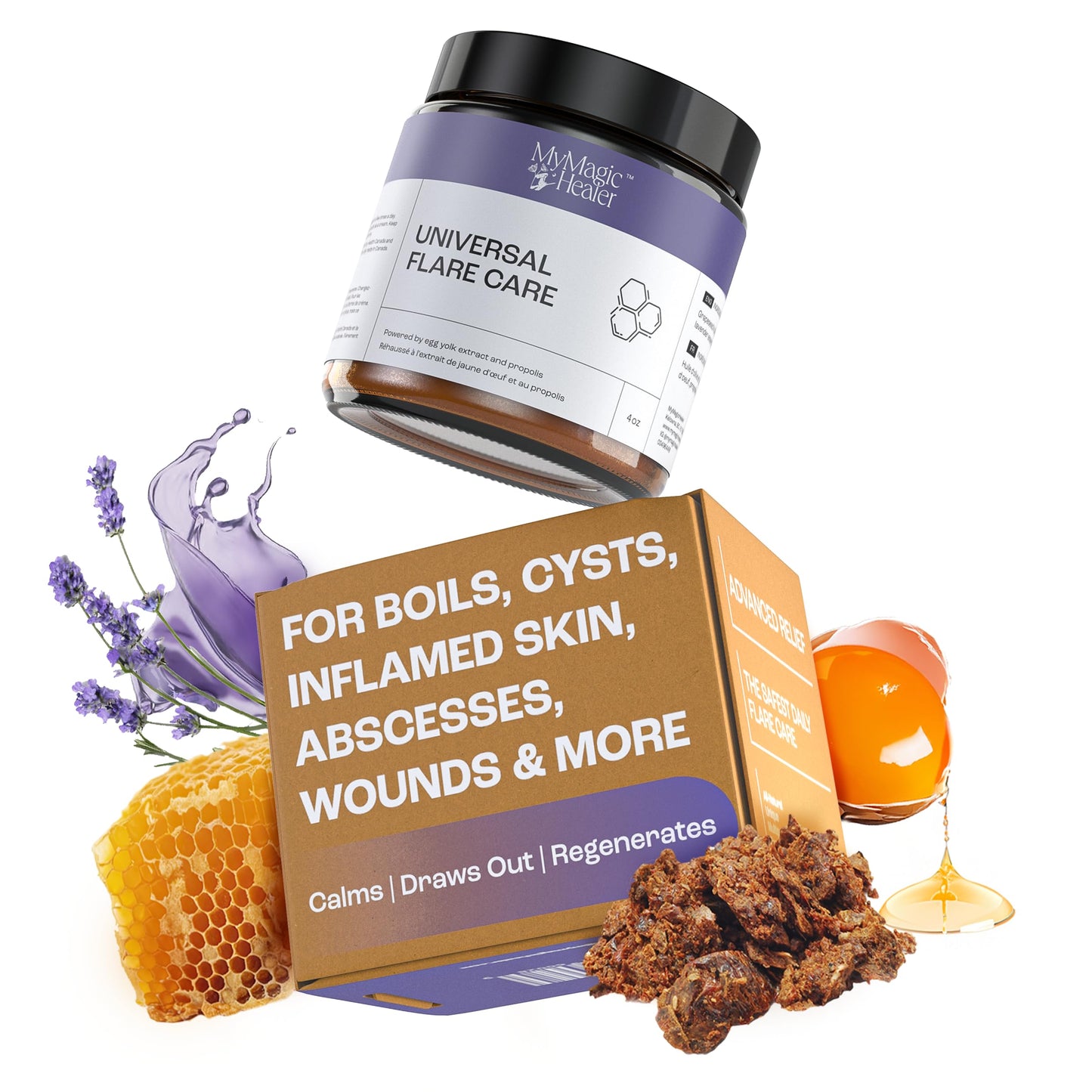 Universal Flare Care | Relief for 97% of Skin Issues | Cysts, Inflamed Skin, Hidradenitis Suppurativa, Abscesses, Impetigo | All Natural Flare Up Solution With Propolis & Egg Yolk Extract 4 oz