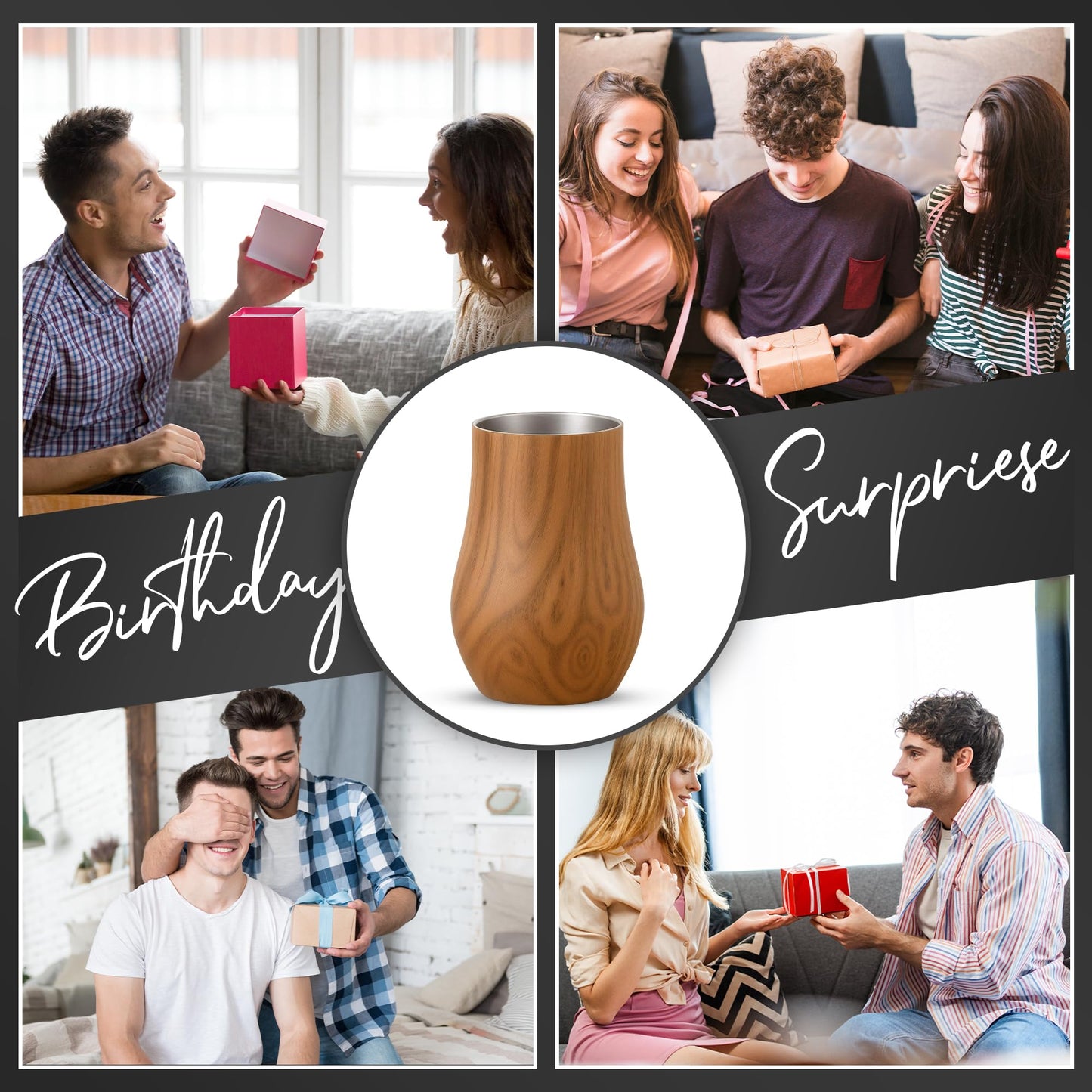 Snute Double-Wall Insulated Whiskey Glass – Stemless Nosing Glass for Bourbon, Scotch & Whisky – Wood Finish – Gift for Men, Dad, Whiskey Lovers (Set of 2)