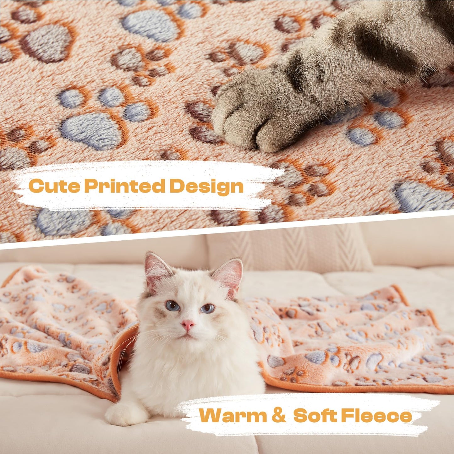 1 Pack 3 Blankets Super Soft Fluffy Premium Fleece Pet Blanket Flannel Throw for Dog Puppy Cat Paw Brown/Pink/White Medium(30x20 inch)