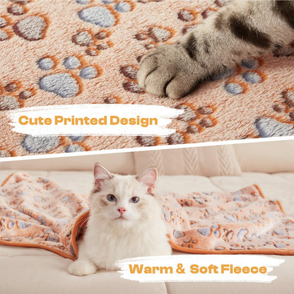 1 Pack 3 Blankets Super Soft Fluffy Premium Fleece Pet Blanket Flannel Throw for Dog Puppy Cat Paw Brown/Pink/White Medium(30x20 inch)