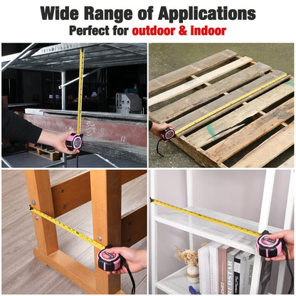 WORKPRO 25FT Pink Tape Measure, 1/8 Fractions Easy Read Measuring Tape, Retractable Nylon Coating Measurement Tape Accuracy 1/32, Magnetic Hook, Belt Clip, Rubber Protective Casing - Pink Ribbon