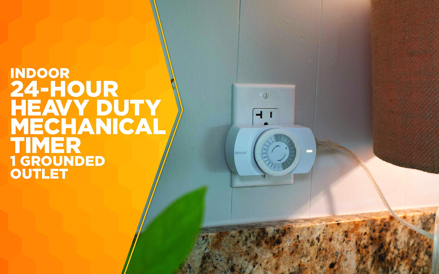 Woods 50103WD Indoor 24-Hour Heavy Duty Mechanical Timer; 1 Grounded Outlet; Standard Body