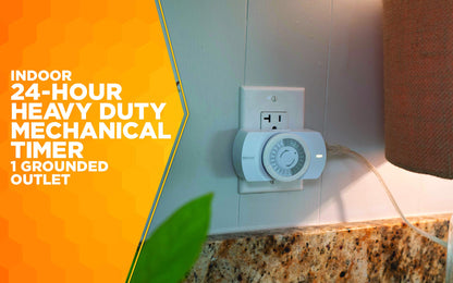 Woods 50103WD Indoor 24-Hour Heavy Duty Mechanical Timer; 1 Grounded Outlet; Standard Body