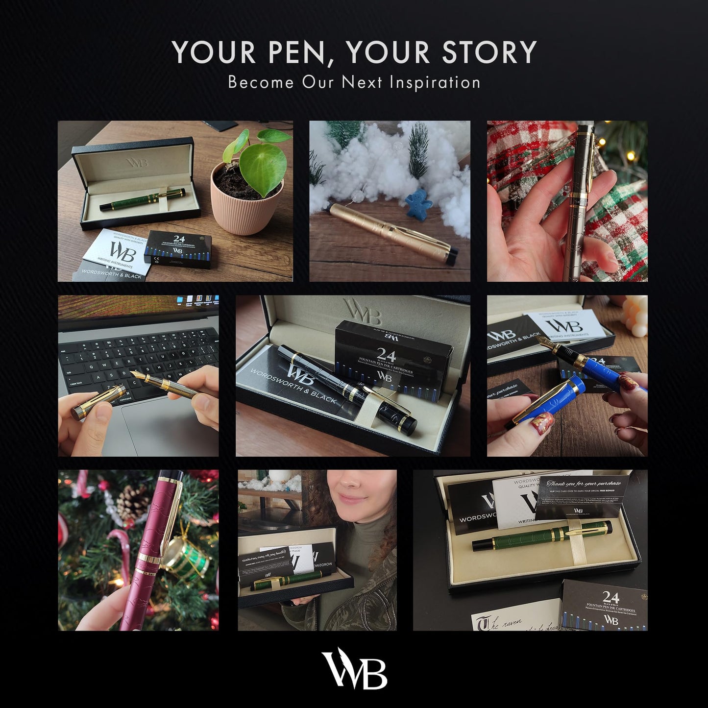 Wordsworth & Black Primori Fountain Pen Set [Black Gold]; Medium Nib, Gift Case, 24 Ink Cartridges, Refill Converter, Manual; Journaling, Calligraphy, Smooth Writing Pens; Left & Right Handed