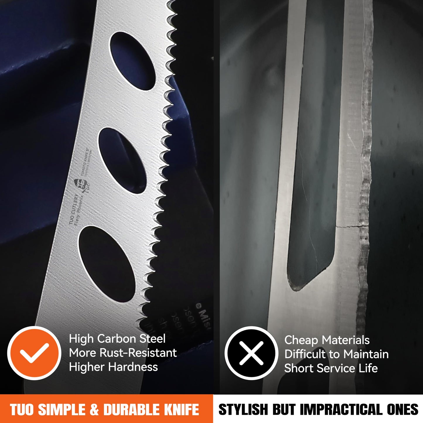 TUO Cheese Knife, Tomato Knife 5.5" Serrated Blade, High Carbon German Steel, Mutil-Use Non Stick Design, Pakkawood Handle - Fiery Phoenix Series